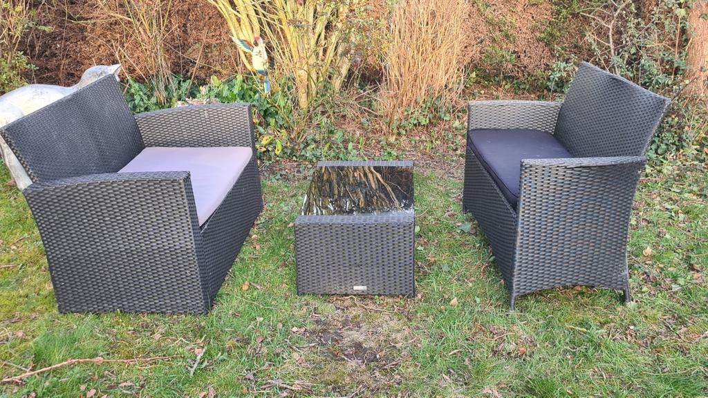 Wicker set 2 x 2 persoonszetel + tafel, Ophalen, Wicker