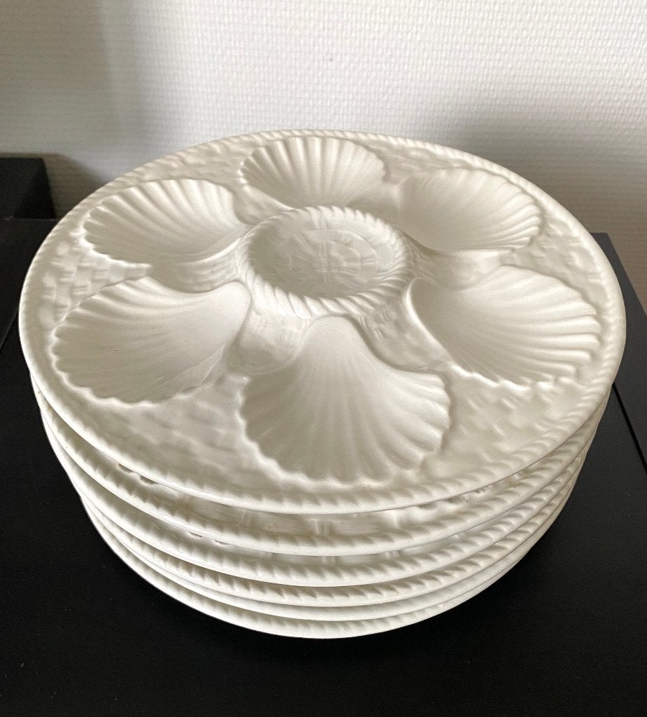 6 witte aardewerken oesterborden van Longchamp, Antiek en Kunst, Ophalen of Verzenden