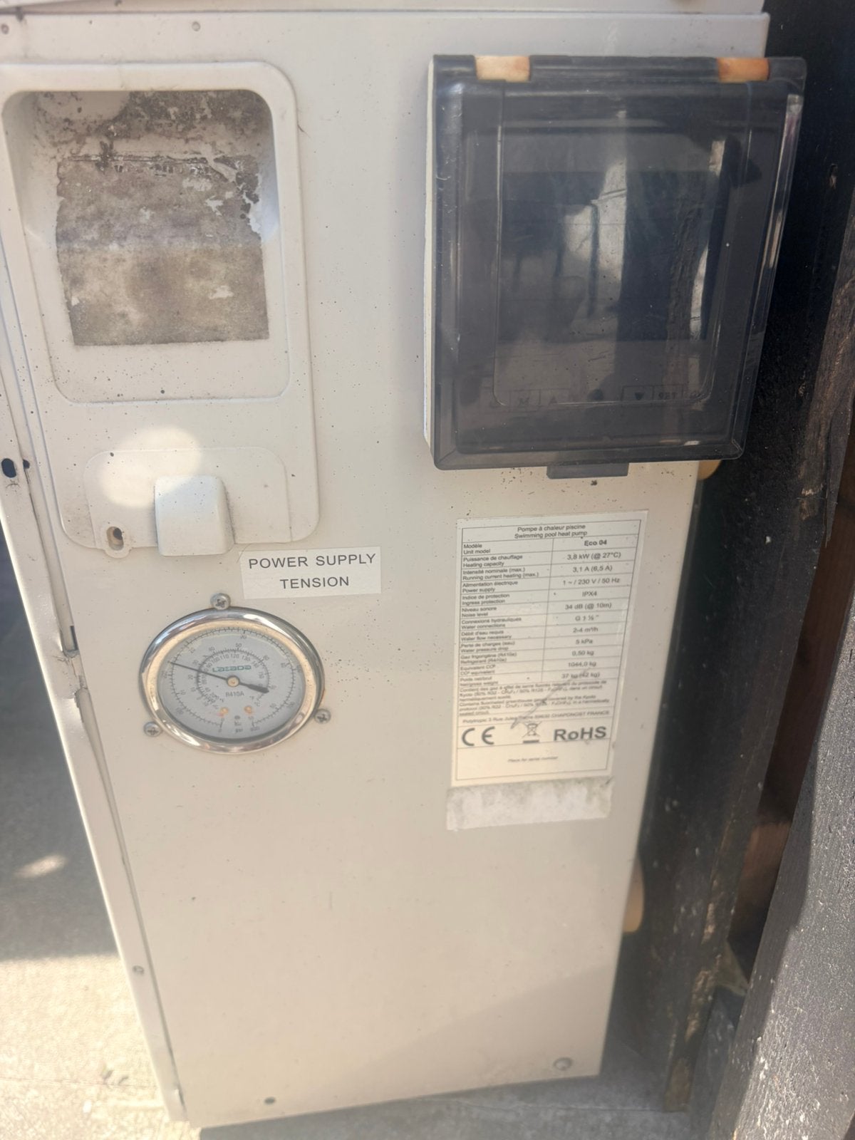 Pompe à chaleur piscine 3.8 kW– Gaz OK (16 bar)a reparer, Enlèvement, Utilisé