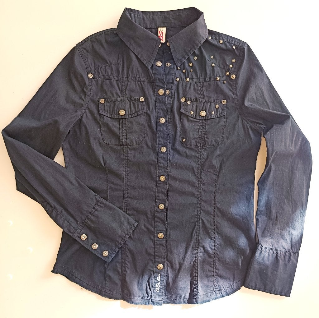 QS by s.Oliver Shirt. Cotton. Size 38, Maat 38/40 (M), Zwart, Ophalen of Verzenden, Zo goed als nieuw