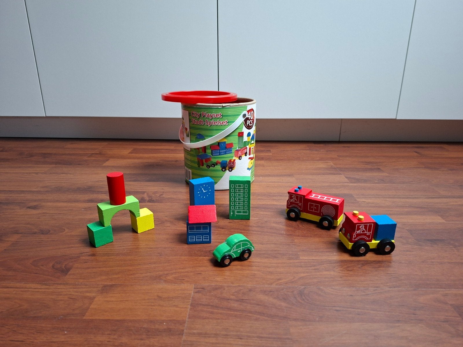 houten blokken stadspeelset, Ophalen of Verzenden, Zo goed als nieuw