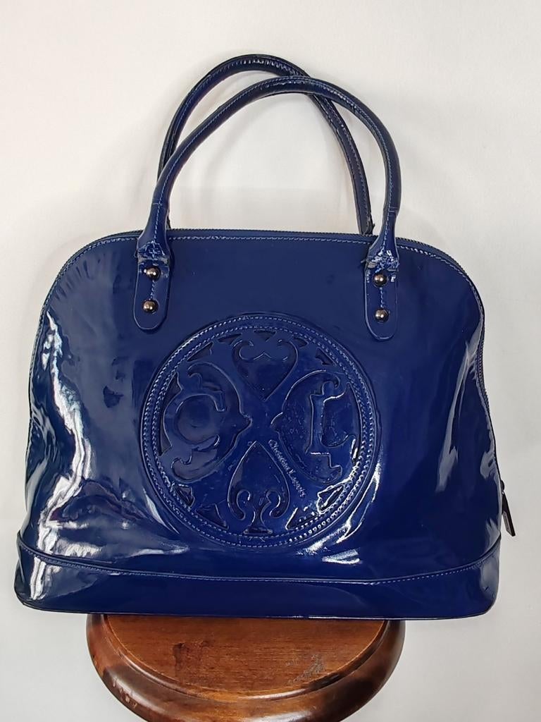 CHRISTIAN LACROIX Grand sac simili cuir vernis bleu marine, Enlèvement ou Envoi, Comme neuf, Bleu