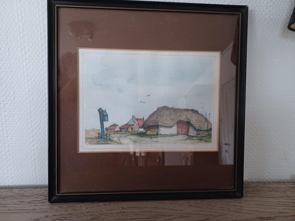 Peinture à l'aquarelle dans un cadre avec verre, Enlèvement ou Envoi