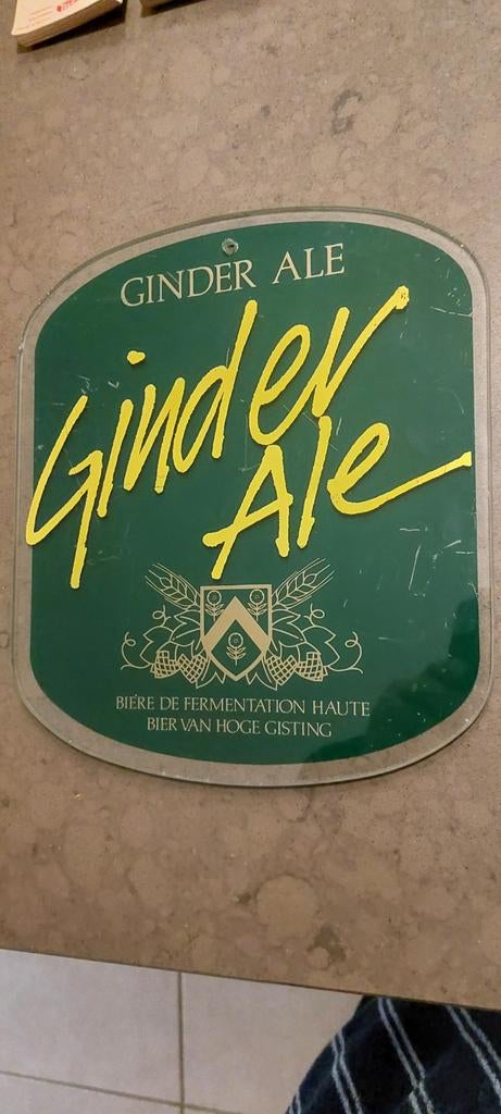 Glas reclame Ginder Ale  Bier van Hoge Gisting, Verzamelen, Merken en Reclamevoorwerpen, Gebruikt, Reclamebord, Ophalen of Verzenden