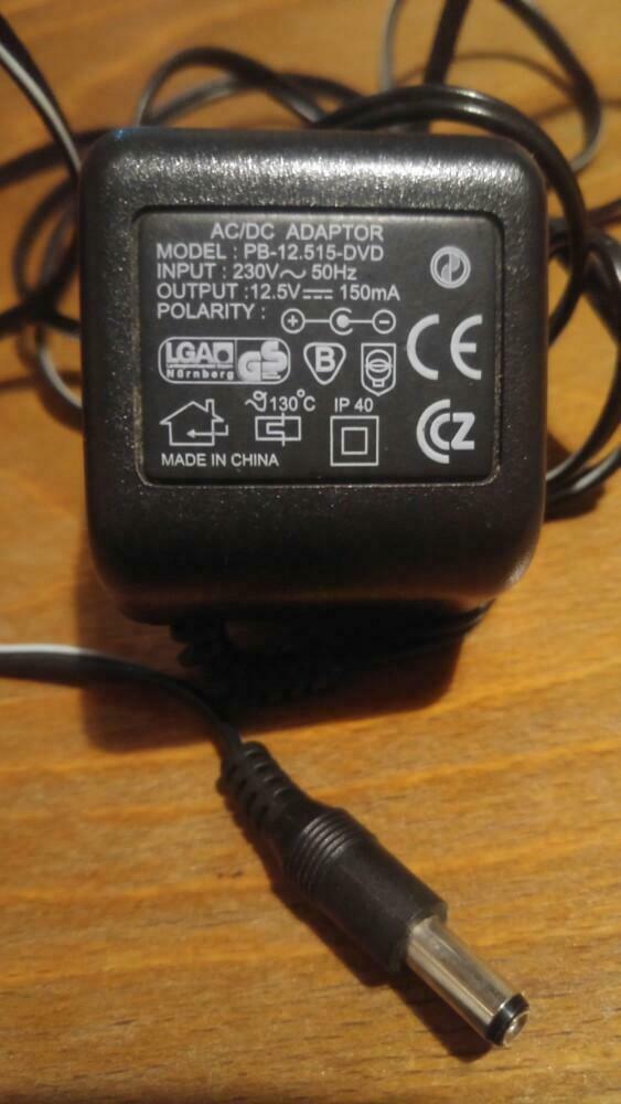Chargeur adapter oplader PB12.515-dvd 12.5v 150mAh dc 5.47mm, Audio, Tv en Foto, Opladers, Ophalen of Verzenden, Zo goed als nieuw