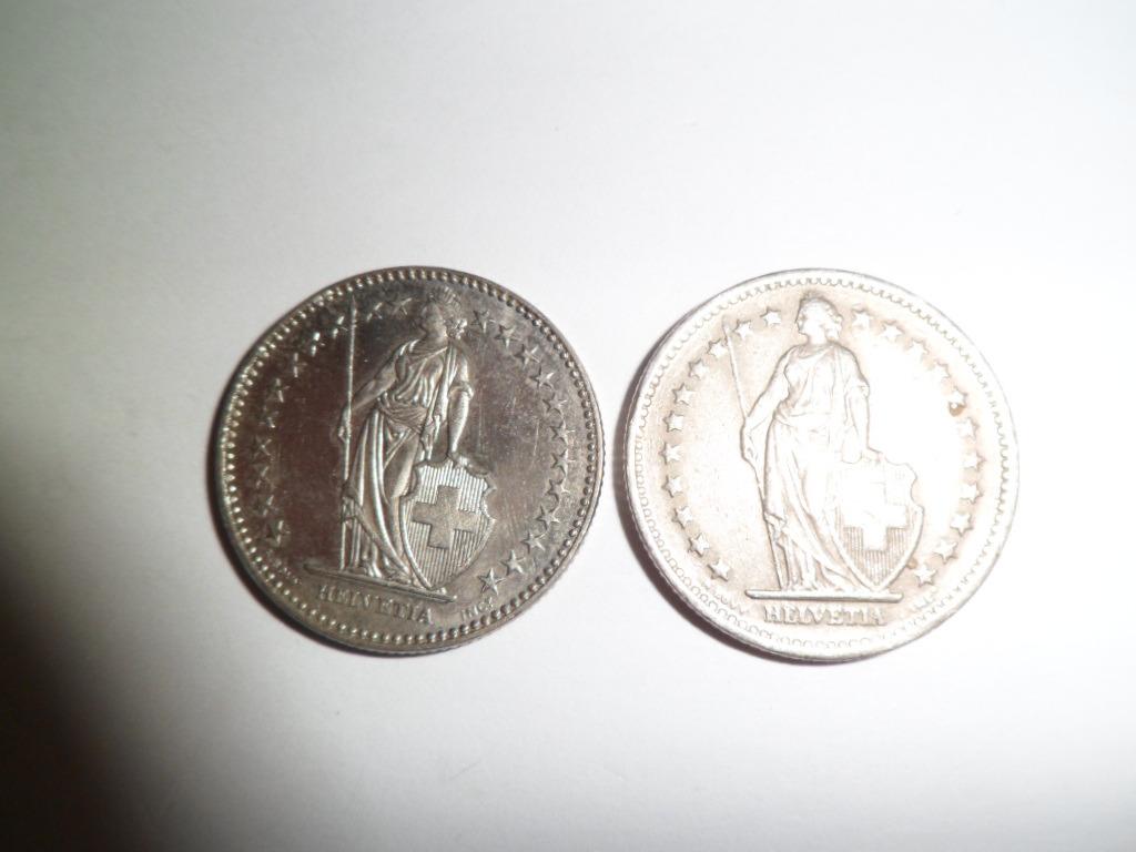 2 Francs Zwitserland 1969 & 1993 Koper-Nickel, Timbres & Monnaies, Enlèvement ou Envoi, Série