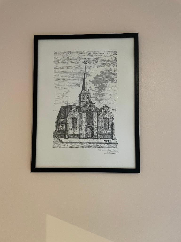 Pentekening Kerk van Lebbeke - Jean De Mulder, Antiek en Kunst, Ophalen