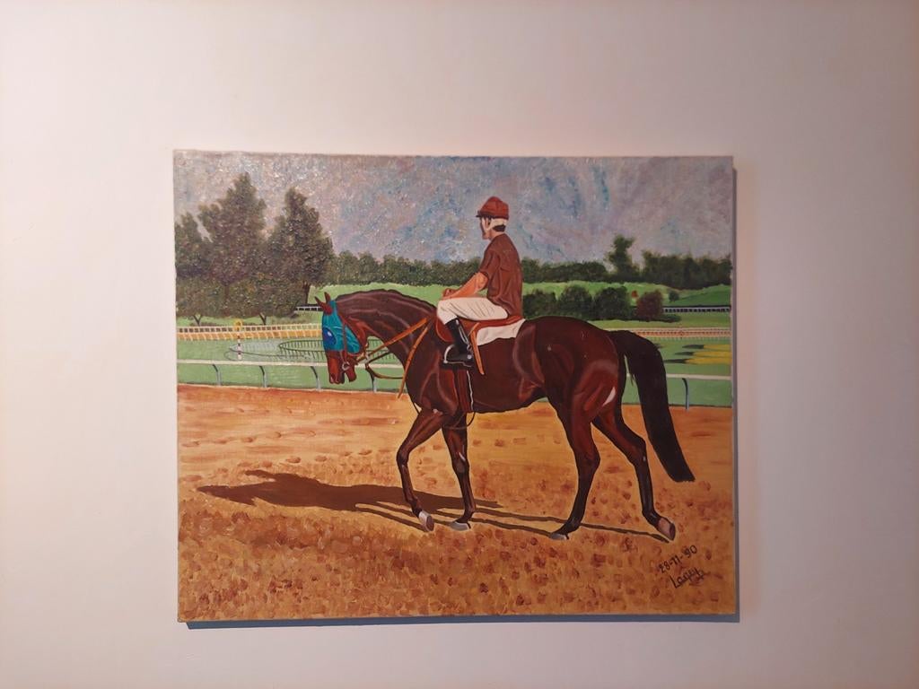 Paard & Jockey - olieverf op doek, Antiek en Kunst, Ophalen of Verzenden
