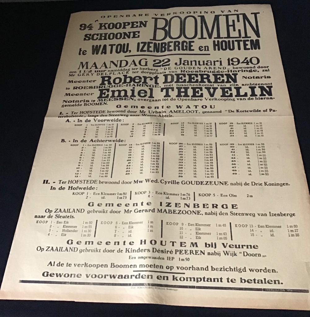 Affiche 1940- koopen Schoone boomen,Watou,Izenberge,Houtem, Verzenden, Rechthoekig Liggend