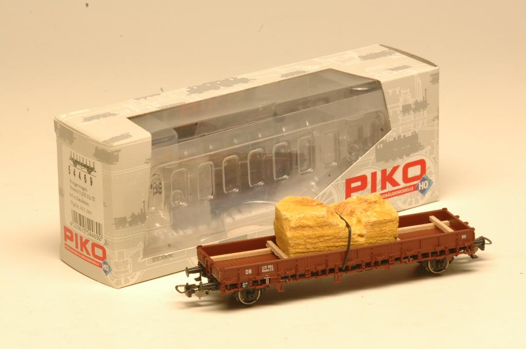 PIKO 54469 rongenwagen DB geladen met zandsteen, Gelijkstroom of Wisselstroom, Wagon, Zo goed als nieuw, Piko