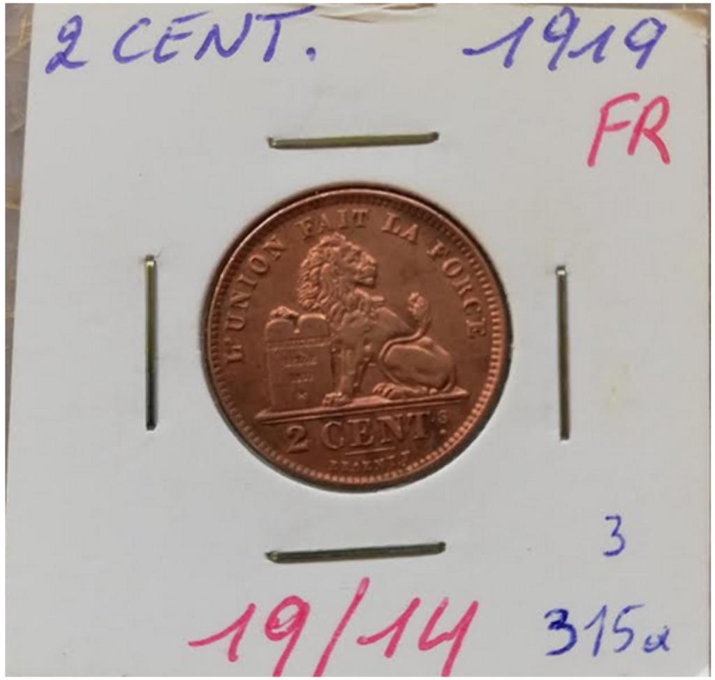 2 cent 1919/14  Morin315a Albert 1 misslag  prachtige staat, Postzegels en Munten, Munten | België, Ophalen of Verzenden, Losse munt
