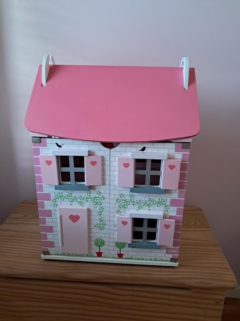 Houten Poppenhuis Janod + popjes Haba: zo goed als nieuw, Kinderen en Baby's, Speelgoed | Poppenhuizen, Ophalen, Zo goed als nieuw