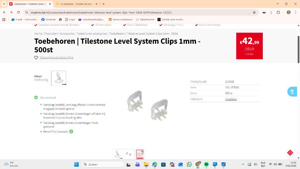 Tilestone Level System Clips 1mm - 500st - 133555, Ophalen