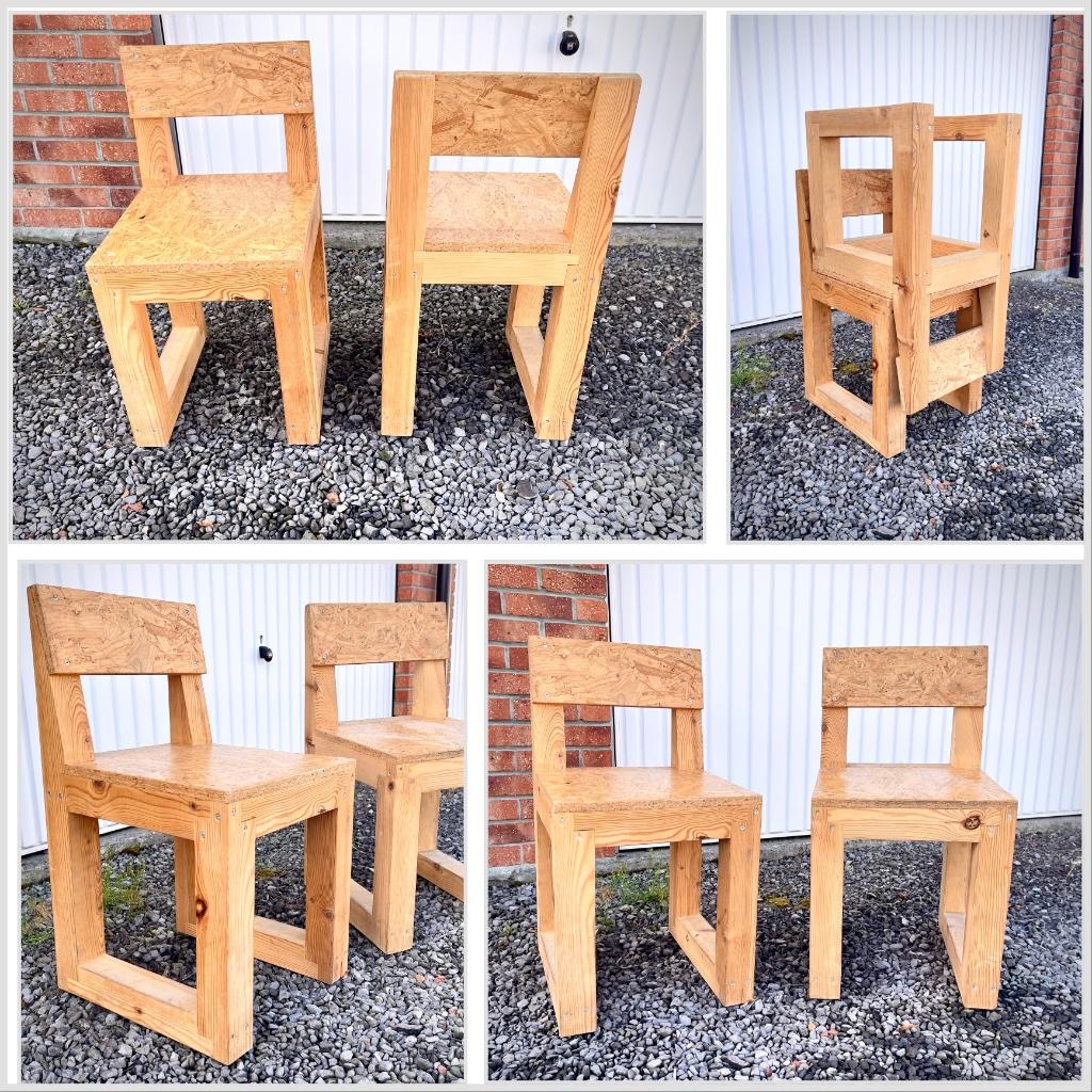 4 kubieke houten stoelen, Huis en Inrichting, Stoelen, Ophalen, Overige kleuren, Bois, moderne, minimaliste, artisanale, Zo goed als nieuw