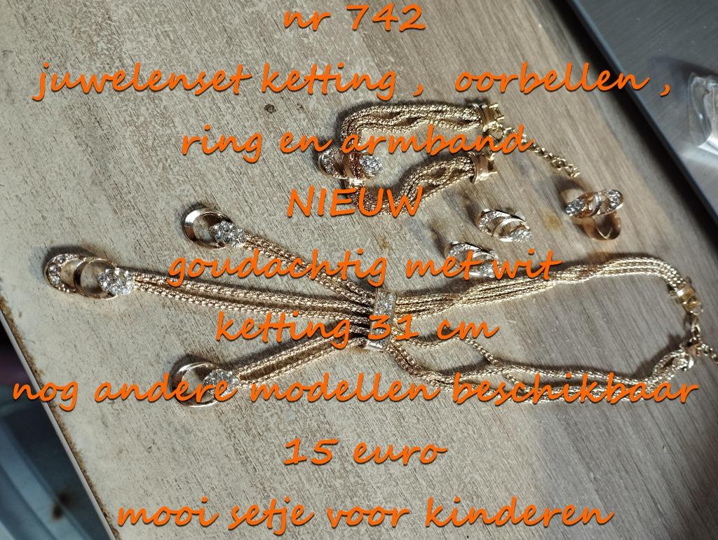 742. Juweelset : ketting , oorbellen , armband en ring , NIE, Handtassen en Accessoires, Kettingen, Nieuw, Overige materialen