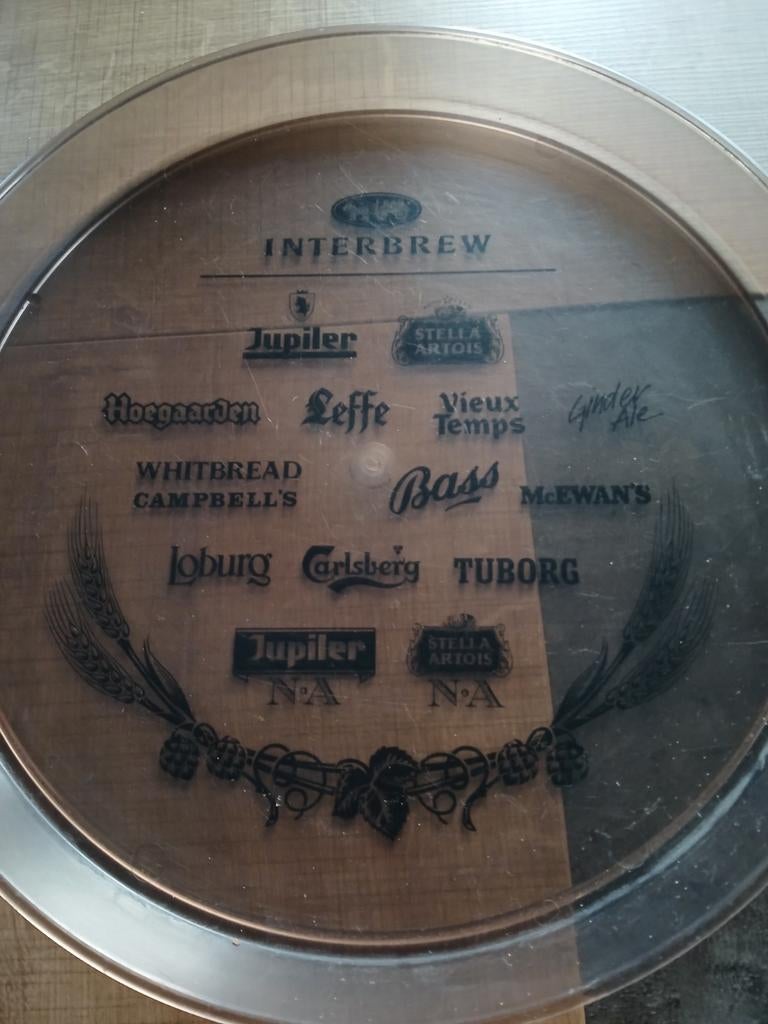 Vintage plateau Interbrew (Stella Artois), Ophalen of Verzenden, Zo goed als nieuw, Reclamebord, Plaat of Schild, Stella Artois