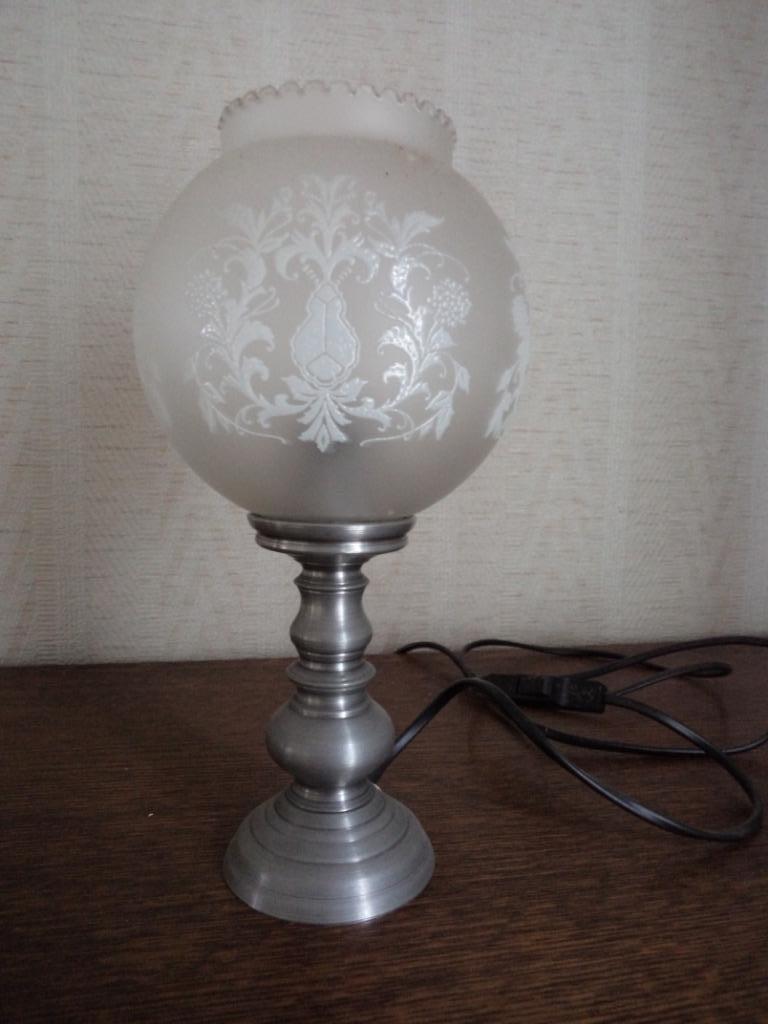 Schemerlamp/tafellamp in tin en mat glas., Ophalen, Zo goed als nieuw, Glas