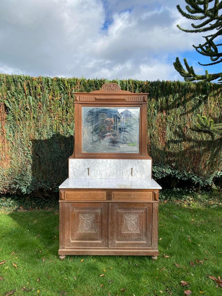 Armoire/commode en bois avec plaque de marbre, Enlèvement, Comme neuf