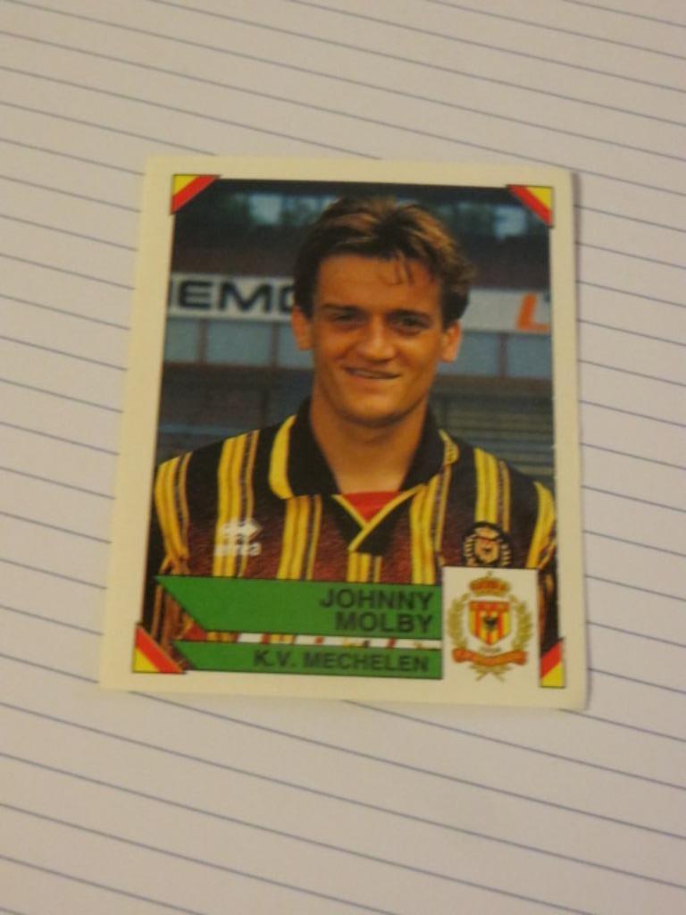 Voetbal: Sticker football 95 :  Johnny Molby - KV Mechelen, Hobby en Vrije tijd, Ophalen of Verzenden, Nieuw, Sticker