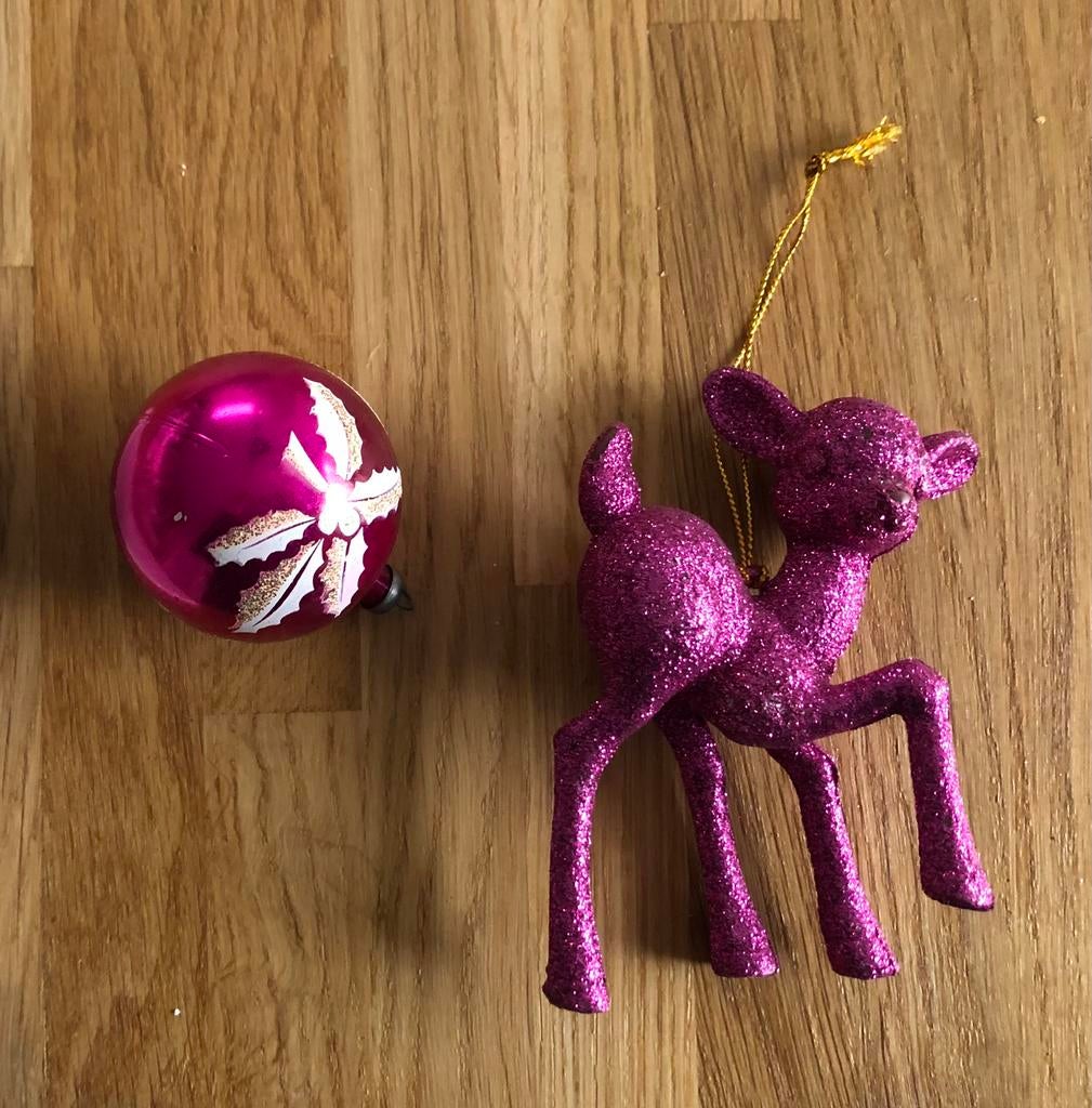 cerf rose + boule de Noël rose vintage, Divers, Enlèvement ou Envoi, Utilisé