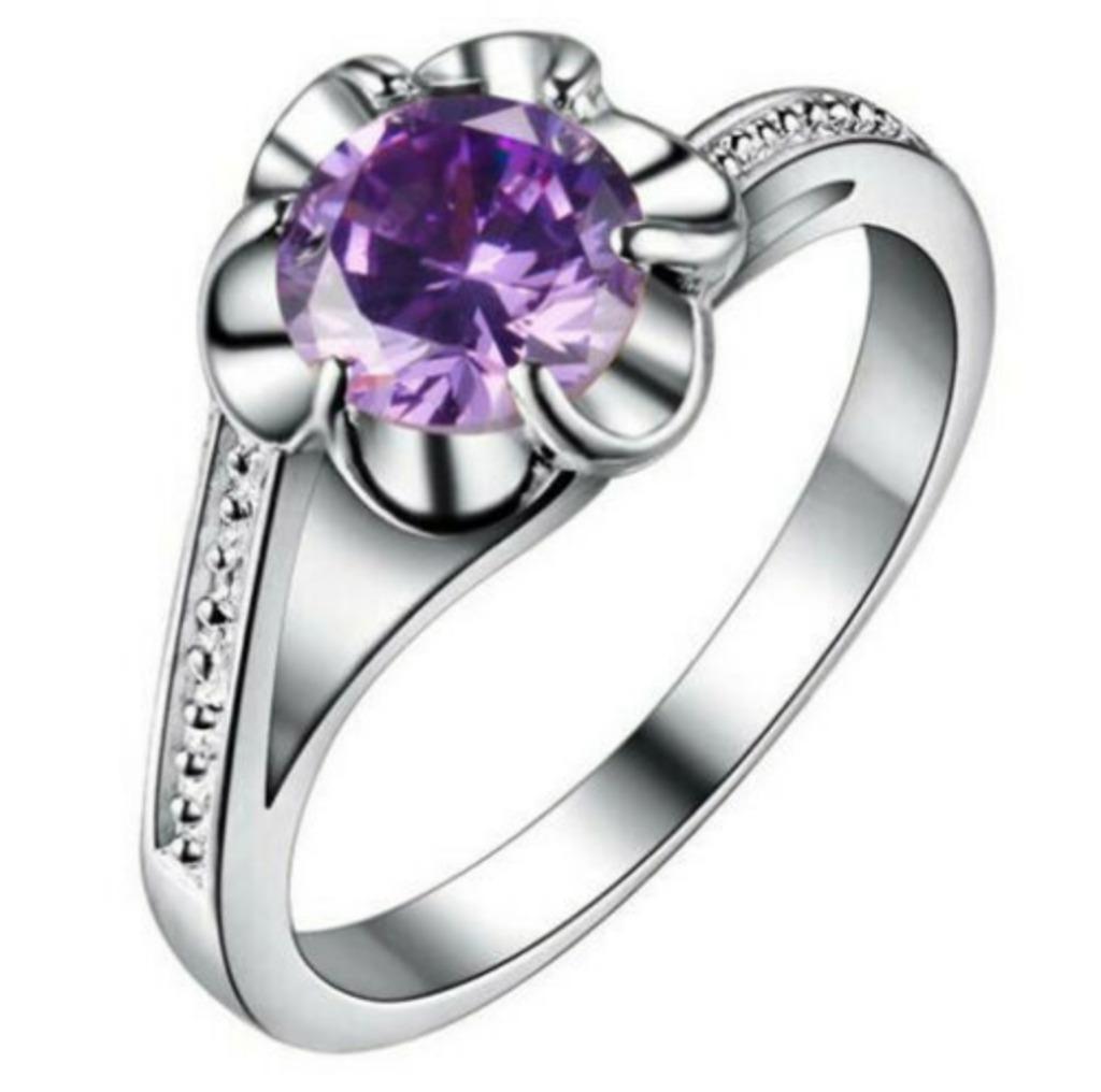 SALE: Silverplated ring Bloem met paars strass, Bijoux, Sacs & Beauté, Bagues, Neuf, Plus petit que 17, Violet, Envoi