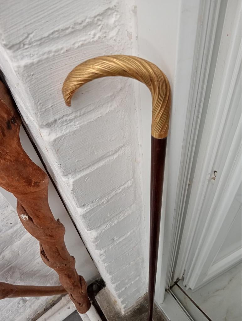 Oude wandelstok met gouden kop 91,5 cm, Antiek en Kunst, Ophalen of Verzenden