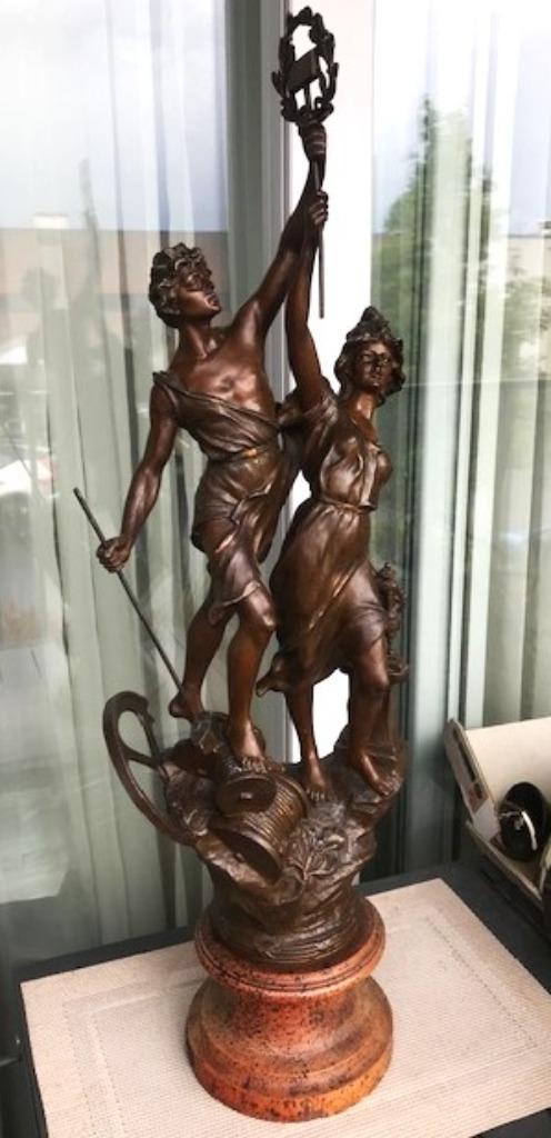 Sculptuur Brons Le Travail getekend H 82👀😍🤗💑👌, Antiek en Kunst, Art nouveau, Brons, Scène, Beeld