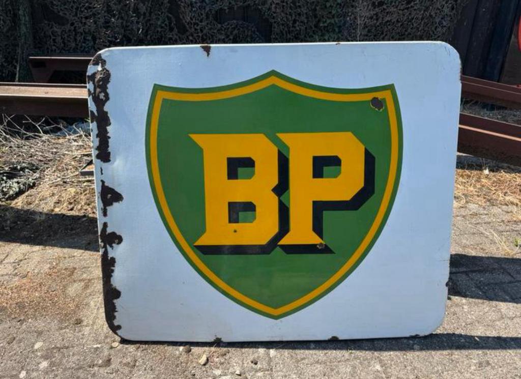 Grand panneau publicitaire en émail BP, Enlèvement, Utilisé, Panneau publicitaire
