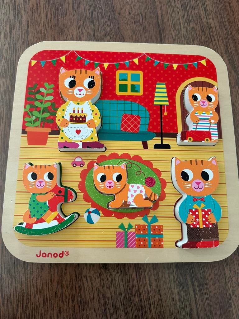 Inlegpuzzel hout janod poesjes, Ophalen, Zo goed als nieuw