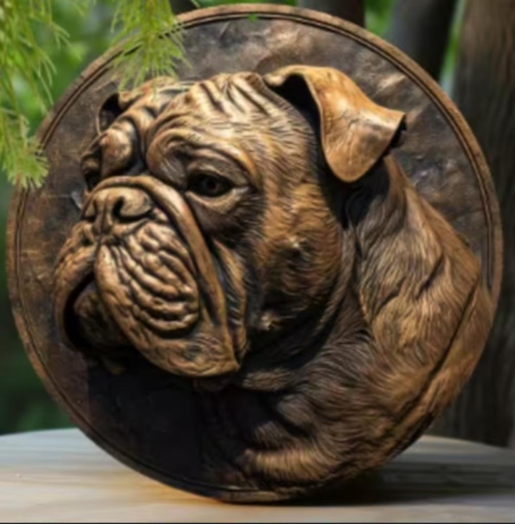 Vintage rond metalen bord Bulldog (20cm)