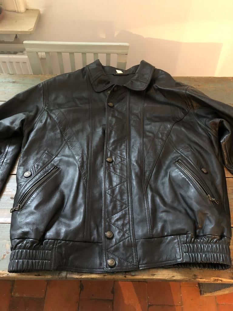 LEREN JAS VEST 50 VINTAGE ZEER GOEDE KWALITEIT!, Ophalen of Verzenden, Zo goed als nieuw, Maat 48/50 (M), Zwart