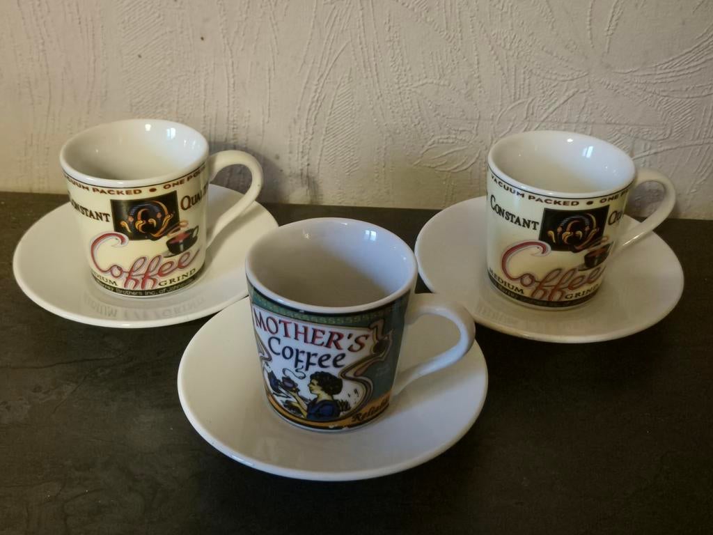 Set van 3 mini tassen met bordjes, Verzamelen, Ophalen of Verzenden
