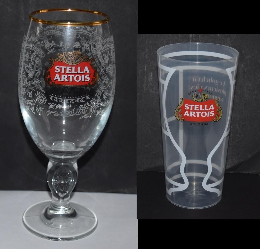 Stella Artois #2 /Magnifique verre + gobelet en plastique, Envoi, Neuf, Verre ou Verres, Stella Artois