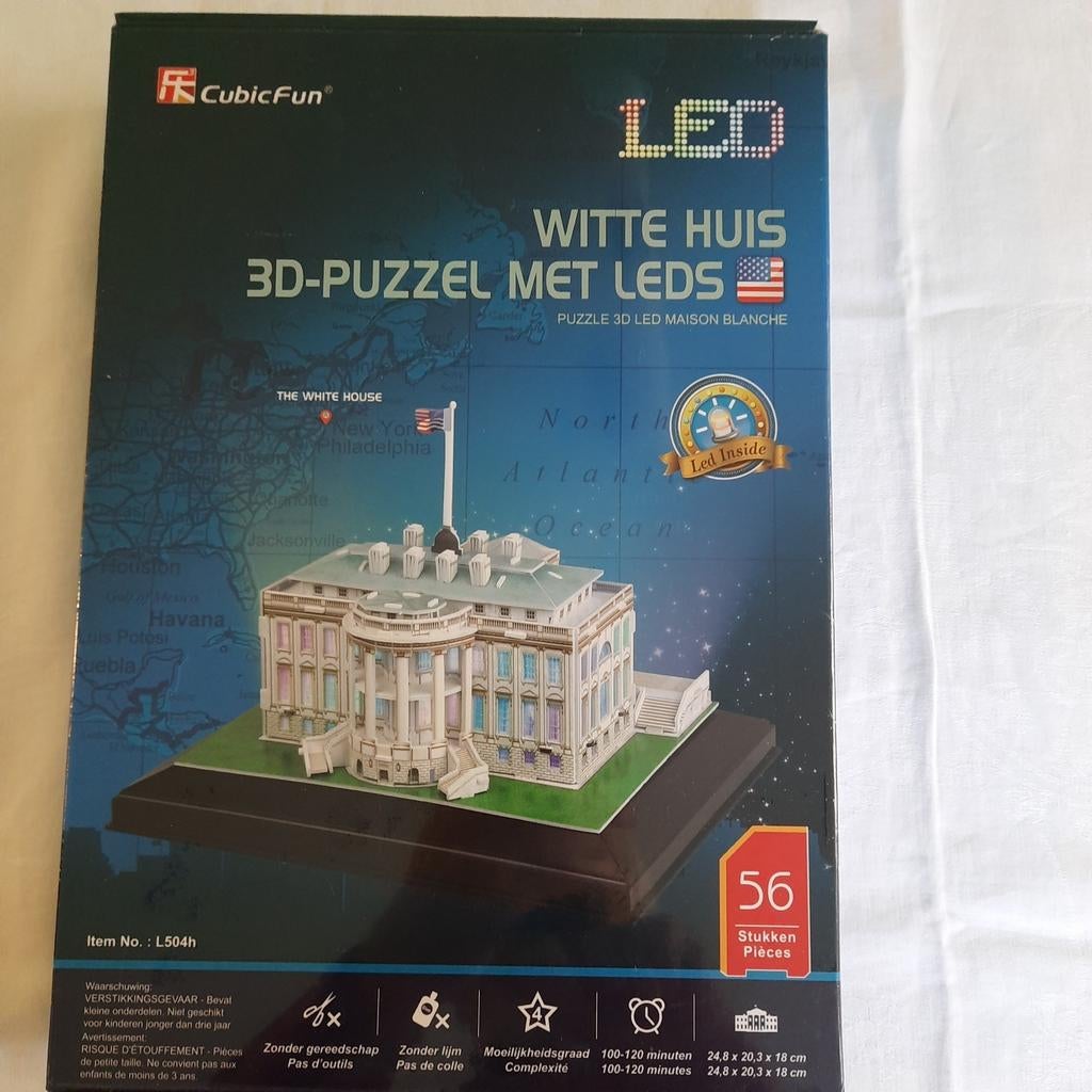 3D PUZZLE WITTE HUIS met LED's * NIEUW*, Ophalen, Minder dan 500 stukjes, Nieuw, Rubik's of 3D-puzzel