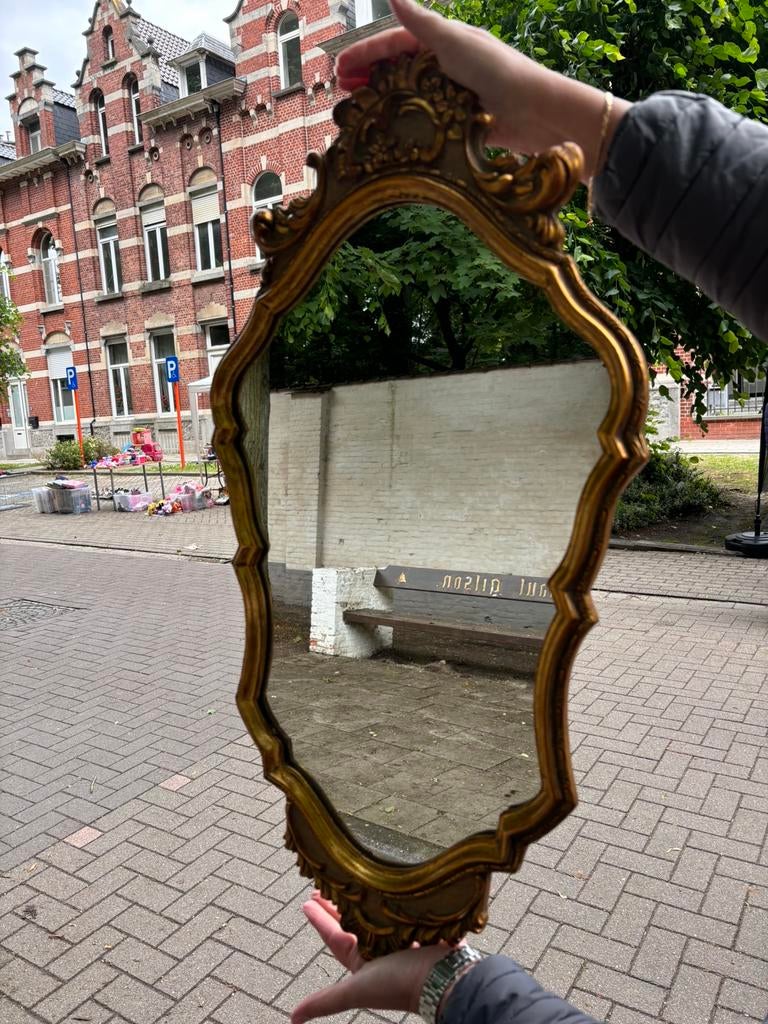 Miroir ancien doré - en bois, Antiquités & Art, Enlèvement, Ovale