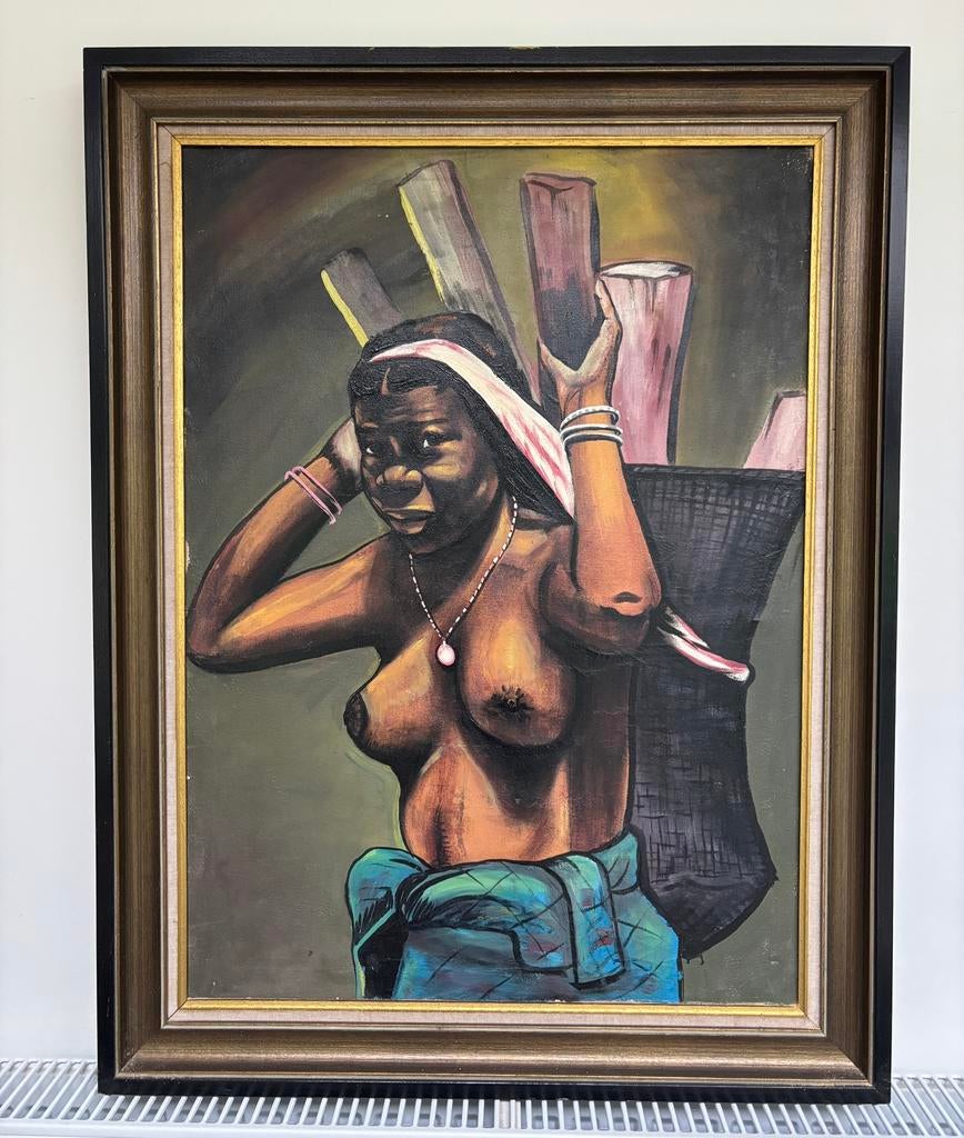 expressionistisch olieverfschilderij – Afrikaanse vrouw, Enlèvement