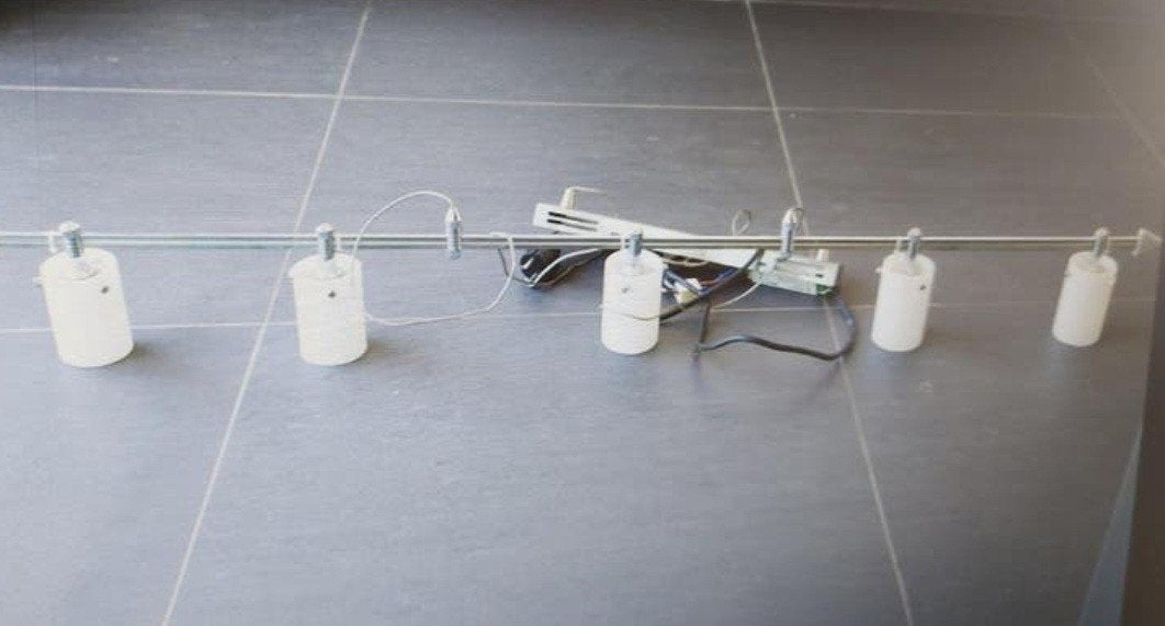 Hanglampen met 5 glazen lampen, Ophalen, Zo goed als nieuw, Glas, Modern