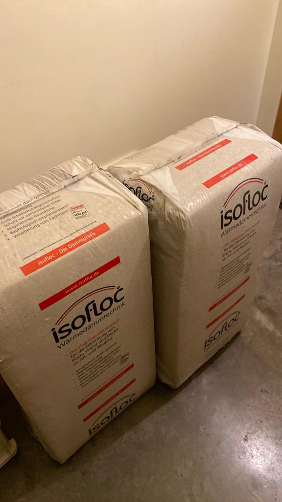 2 zakken Isofloc gratis af te halen, Bricolage & Construction, Isolation & Étanchéité, Enlèvement, Comme neuf