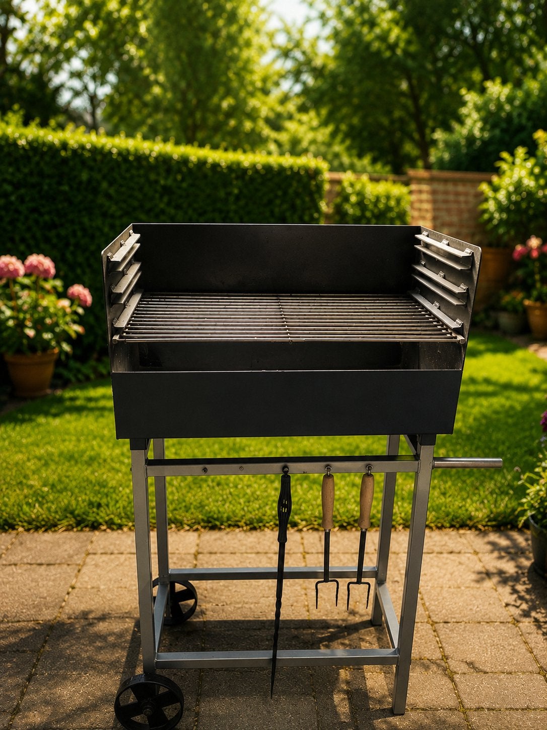 Houtskool BBQ op verrijdbaar onderstel – verstelbaar rooster, Tuin en Terras, Ophalen, Zo goed als nieuw