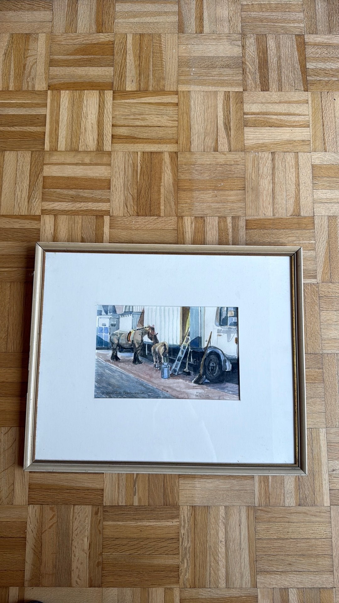 Aquarelle originale Marcel De Grauwe, Enlèvement, Aquarelle, Sous verre