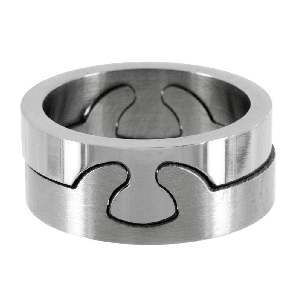 Puzzel ring in roestvrij staal mat/glans, Ophalen of Verzenden, Nieuw, IJzer of Staal, Dame of Heer