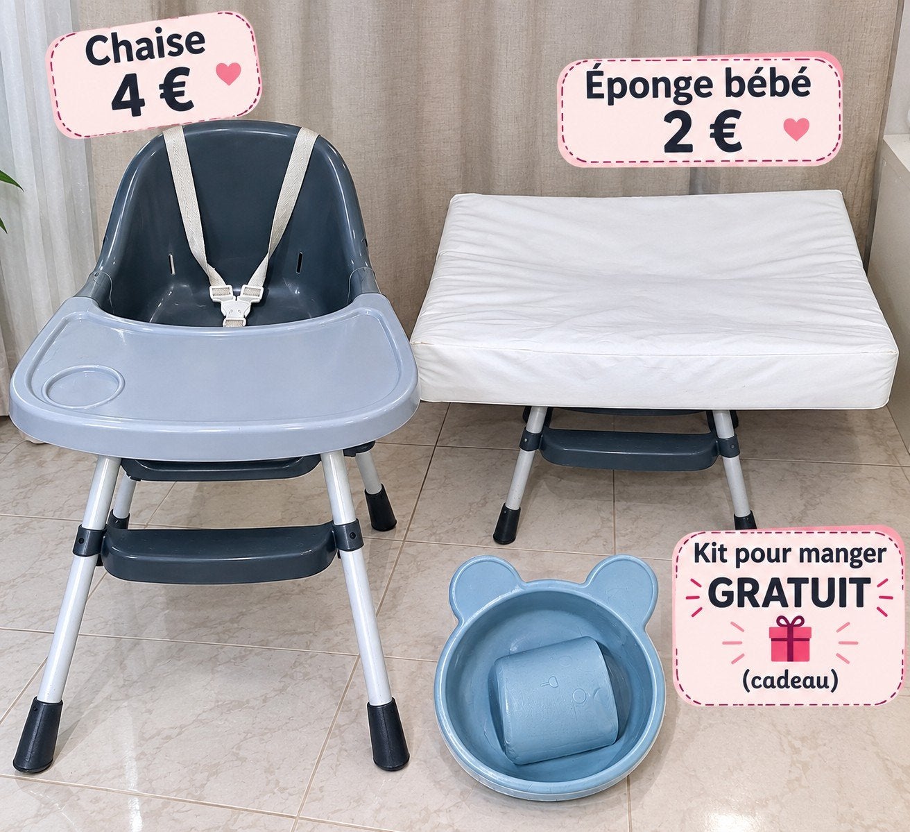 chaise  bébé et eponge pour échange, Enlèvement, Utilisé