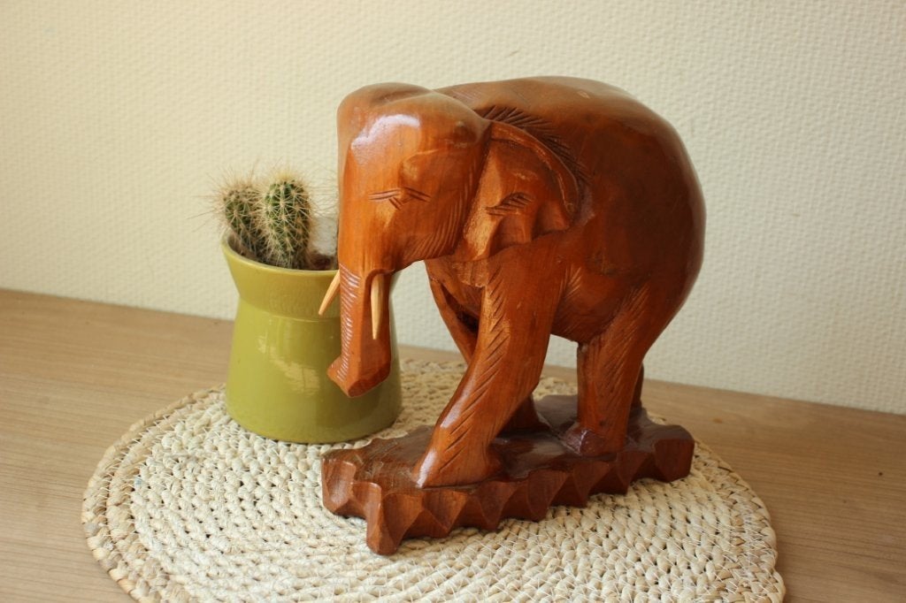 Houten groot olifant beeld, Antiek en Kunst, Ophalen of Verzenden, Hout, Beeld