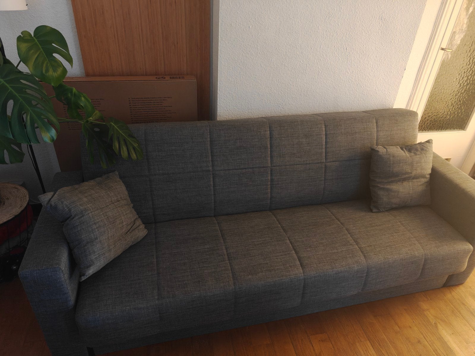️ Clic-clac gris convertible avec coffre, Maison & Meubles, Trois personnes, Moins de 150 cm, Banc droit, Comme neuf