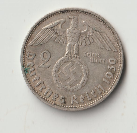 Duitland 2 Reichsmark 1939 D zilver nazi swastika, Ophalen of Verzenden