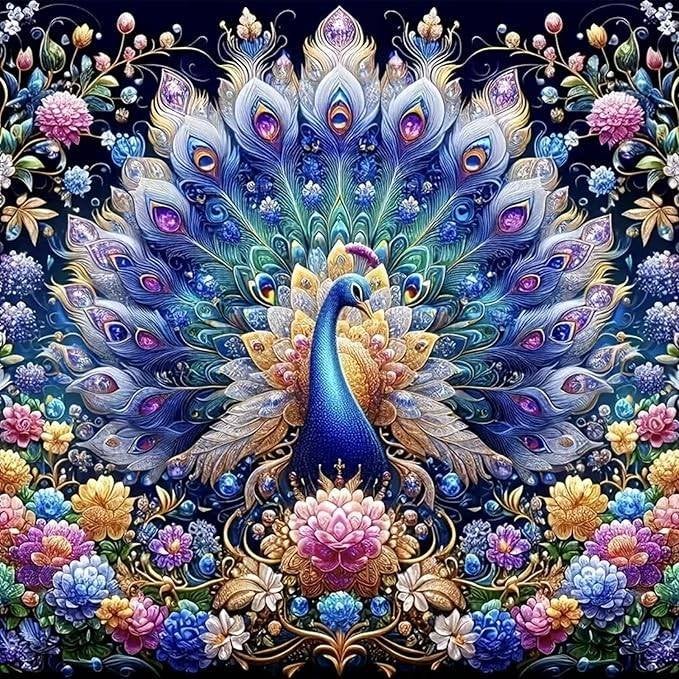 50x40cm Diamond Painting pauw veren bloemen nr 959, Verzenden, Nieuw, Meerkleurig, Overige materialen
