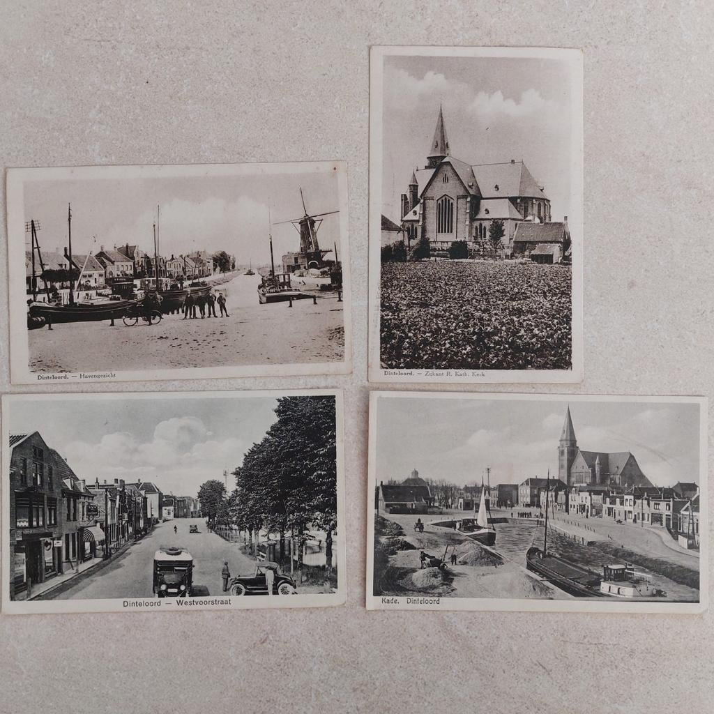 4 oude postkaarten van Dinteloord (NL), Verzamelen, Ophalen of Verzenden
