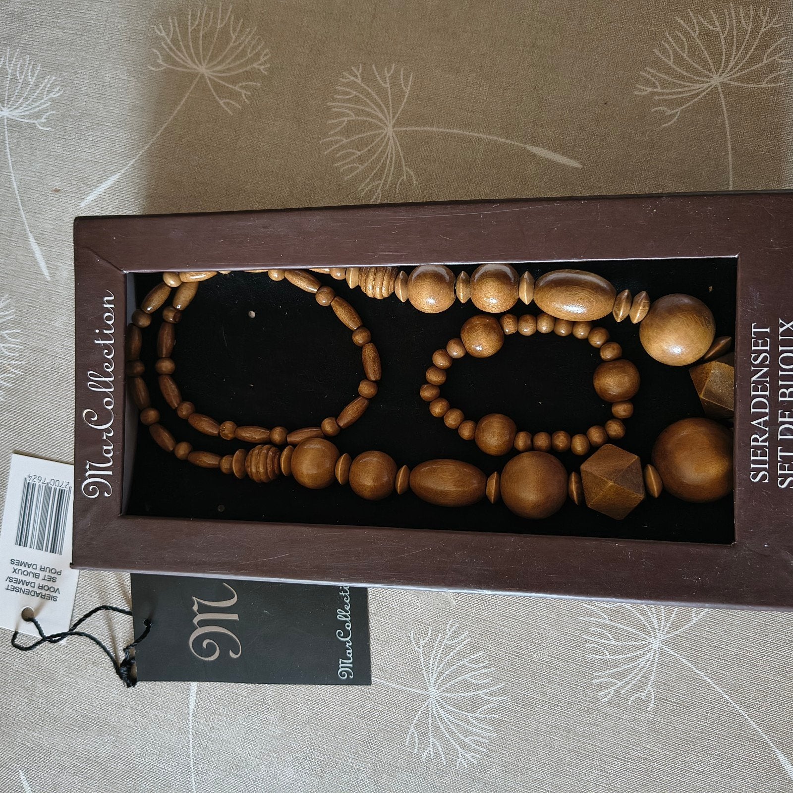 Houten sieradenset (ketting + armband), Handtassen en Accessoires, Ophalen, Nieuw, Bruin, Hout