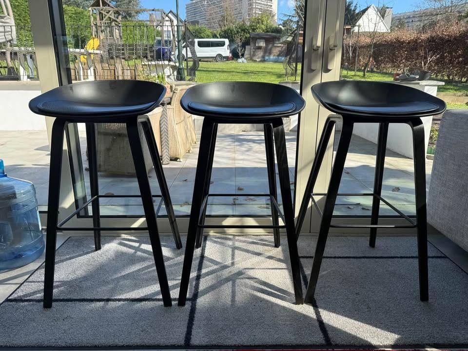 3 Tabourets de bar de la marque « Hay » avec leur coussin, Maison & Meubles, Tabourets de bar, Comme neuf, Enlèvement, Bois, 60 à 90 cm