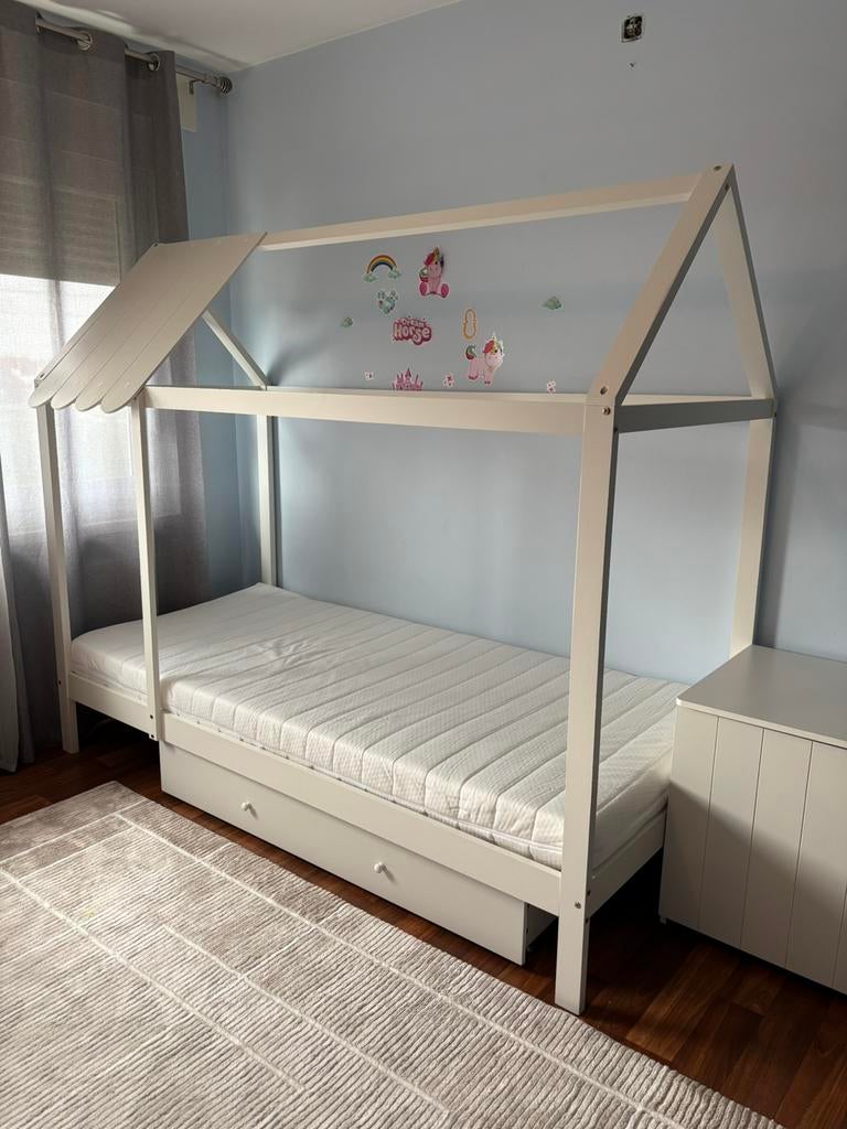 Huisbed kinderbed 90x200 cm, Sommier à lattes, Enlèvement, 180 cm ou plus, 85 à 100 cm